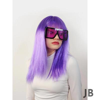 Lila Renk Uzun Düz Parti Peruğu