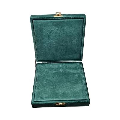 Lüks Kadife Takı Kutusu, Mücevher ve Tesbih için, Desenli Kadife Kaplama, Kilitli, Premium Hediye Kutusu (HAKİ YEŞİL, 17X17)