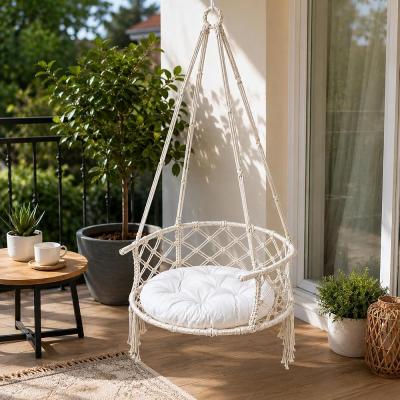 Makrome Salıncak Hamak, Minderli El Yapımı Örgü Asma Salıncak, 125 kg Taşıma Kapasiteli, Balkon, Bahçe ve Ev İçin Dekoratif Hamak, 60 cm