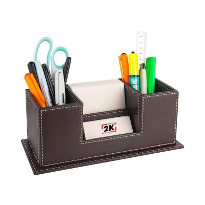 Masaüstü Deri Organizer Kalemlik 4 Gözlü Desktop Organizer Rainbow Vegan 10x12x25 cm. Kahverengi