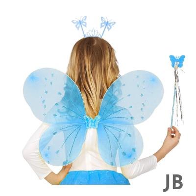 Mavi Kelebek Erkek-kız Seti – 50 Cm Kelebek Kanadı, Taç Ve Asa