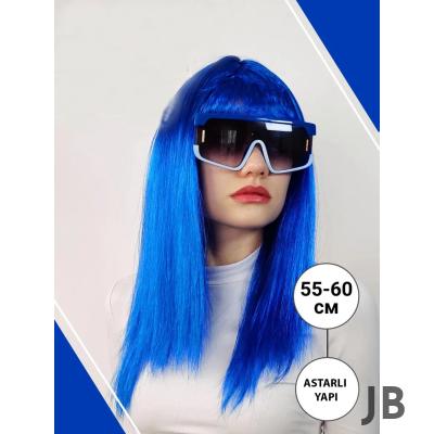 Mavi Renk Uzun Parti Peruğu