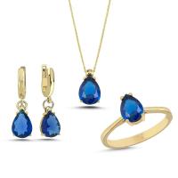 Mavi Topaz Taşlı Gümüş Takım GMTKM18 10