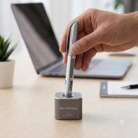 McStorey Premium Metal Kalem Standı, Alüminyum Masaüstü Kalem Tutucu, Ağır Tabanlı Tekli Kalemlik Organizer, Dolma Kalem, Roller Kalem ve Stylus Kalem Uyumlu, Ofis Masa Aksesuarı Gri
