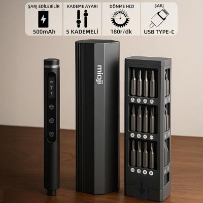 Mioji PS49 500mAh 180r/dk 5 Kademeli 42 Parça Şarjlı Tornavida Seti