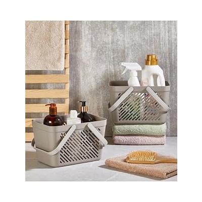 Mithra Life 2 Adet Taşınabilir Çok Amaçlı Banyo Mutfak Çekmece İçi Organizer Düzenleyici Gri Kulplu Sepet Plastik MIT1151