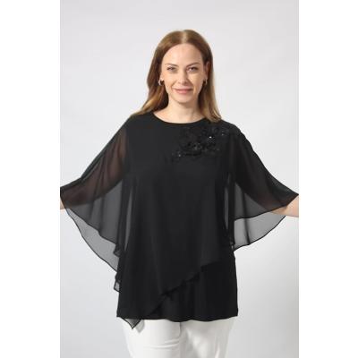 Moda Berray 5040 Pul Payet Aplikli Şifon Kombin Büyük Beden Şık Bluz -