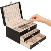 Modern 2 Çekmeceli Takı Mücevher Kutusu Organizer Düzenleyici Siyah 13 X 23 X 10 cm
