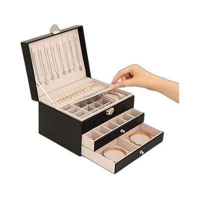 Modern 2 Çekmeceli Takı Mücevher Kutusu Organizer Düzenleyici Siyah 13 X 23 X 10 cm