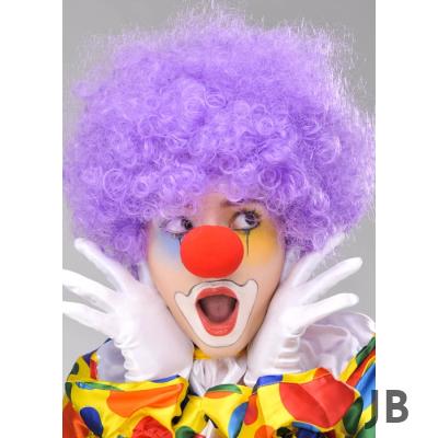 Mor Renk Kıvırcık Afro Bonus Peruk Takma Saç Ve Kırmızı Burun Seti