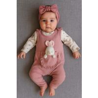 MYZİ STORE%100 Pamuk Kız Bebek Tulum Seti İç Bodyli Ayıcık Cepli Yumuşak Kumaş