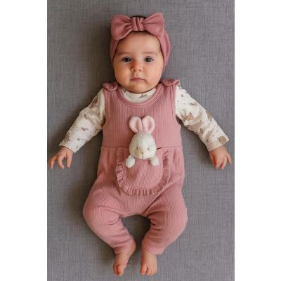 MYZİ STORE%100 Pamuk Kız Bebek Tulum Seti İç Bodyli Ayıcık Cepli Yumuşak Kumaş
