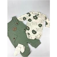 MYZİ STORE Ayı Nakışlı Erkek Bebek Tulum Yeşil 6 Ay