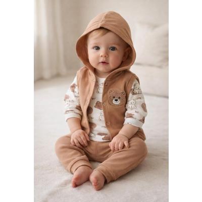 MYZİ STORE Bebek Erkek 2’li 3’lü Takım Seti%100 Pamuk Ayı Nakışlı Rahat Kalıp- "2 ADET GÖNDERİLMEKTEDİR" Kahverengi 0-3 AY