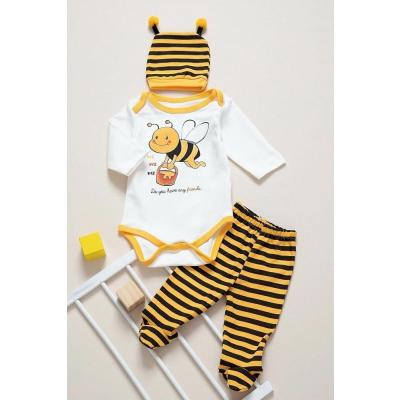 MYZİ STORE Bebek Yenidoğan Erkek/kız Sarı Arılı 3'lü Zıbın Takımı BEYZ-SİYAH-KAHVE 3-6 AY