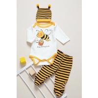 MYZİ STORE Bebek Yenidoğan Erkek/kız Sarı Arılı 3'lü Zıbın Takımı BEYZ-SİYAH-KAHVE 0-3 AY
