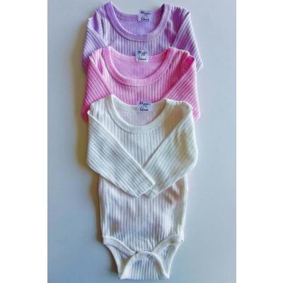 MYZİ STORE Kız Bebek 3 Adet%100 Pamuk Uzun Kollu Çıtçıtlı Body Badi Zıbın Ekru_LİLA_PEMBE 3-6 AY