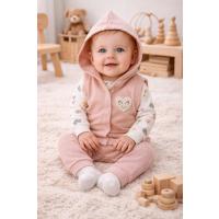 MYZİ STORE Kız Bebek 3'lü Takım%100 Pamuk Rahat Kalıp Kalp Nakışlı Bebek Kıyafet Seti Pembe 3-6 AY