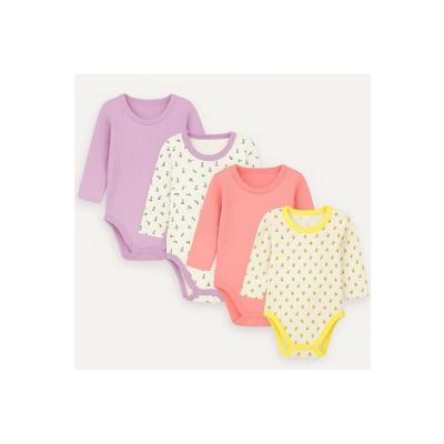 MYZİ STORE Kız Bebek 4 Adet (2 DESENLİ-2 DÜZ)%100 Pamuk Uzun Kollu Çıtçıtlı Body Badi Zıbın LilaSarı 9-12 Ay