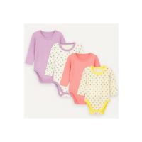 MYZİ STORE Kız Bebek 4 Adet (2 DESENLİ-2 DÜZ)%100 Pamuk Uzun Kollu Çıtçıtlı Body Badi Zıbın LilaSarı 6-9 AY
