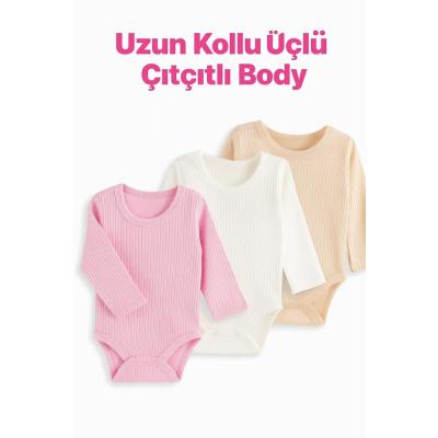 MYZİ STORE Kız Bebek Yenidoğan 3 Adet%100 Pamuk Uzun Kollu Çıtçıtlı Body Badi Zıbın