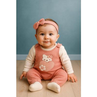 MYZİ STORE Peluş Kedi Desenli Çiçekli Bebek Tulum – 0-12 Ay Arası Bej 9-12 Ay