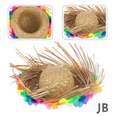 Naturel Renk Püsküllü Örme Hasır Hawaii Luau Aloha Şapka 13x36 Cm