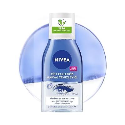 NIVEA Çift Fazlı Göz Makyaj Temizleyici 125 ml,Biotin,Kirpik Bakımı,Suya Dayanıklı Maskara ve Makyaj