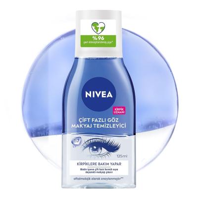 NIVEA Çift Fazlı Göz Makyaj Temizleyici 125 ml,Biotin,Kirpik Bakımı,Suya Dayanıklı Maskara ve Makyaj