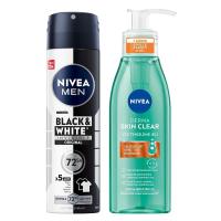 NIVEA Derma Skin Clear Sivilce Karşıtı Yüz Temizleme Jeli 150ml + NIVEA MEN Erkek Sprey Deodorant Black&White Invisible Original 150 ml