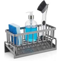 Orret Home Lavabo Organizeri Tezgah Üstü ABS Plastik Mutfak Organizer Banyo Düzenleyici Evye Üstü Süngerlik Sabunluk Organizer Su Hazneli Gri Raf (Metalik Gri)
