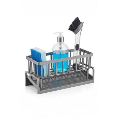 Orret Home Lavabo Organizeri Tezgah Üstü ABS Plastik Mutfak Organizer Banyo Düzenleyici Evye Üstü Süngerlik Sabunluk Organizer Su Hazneli Gri Raf (Metalik Gri)