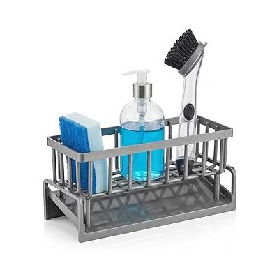 Orret Home Lavabo Organizeri Tezgah Üstü ABS Plastik Mutfak Organizer Banyo Düzenleyici Evye Üstü Süngerlik Sabunluk Organizer Su Hazneli Gri Raf (Metalik Gri)