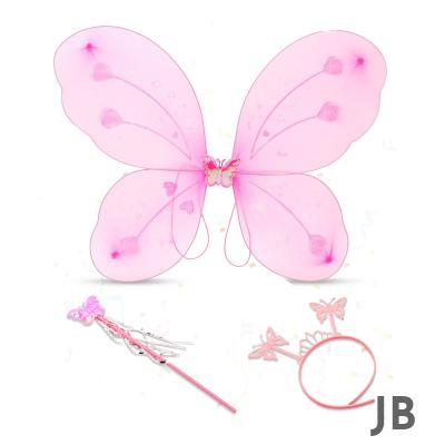 Pembe Kelebek Kız Seti – 50 Cm Kelebek Kanadı, Taç Ve Asa