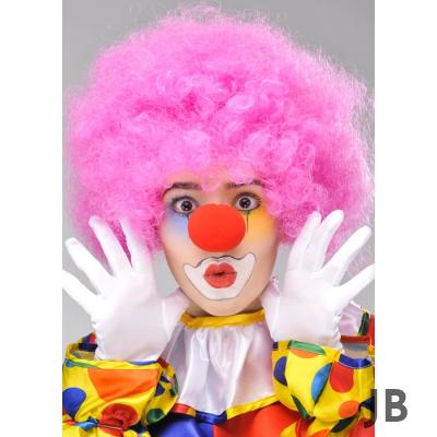 Pembe Renk Kıvırcık Afro Bonus Peruk Takma Saç Ve Kırmızı Burun Seti