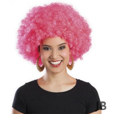 Pembe Renk Kıvırcık Afro Bonus Peruk