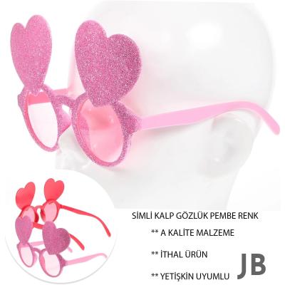 Pembe Renk Sim İşlenmiş Kalp Figürlü Parti Gözlüğü