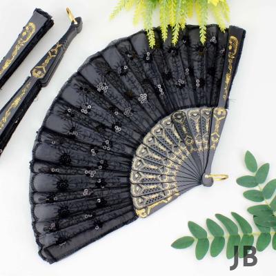 Plastik Pullu Kumaş Yelpaze 12'li Siyah