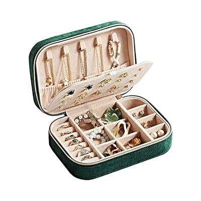 Premium Seri Lüks Takı Kutusu, Kadife Kaplama, Koyu Yeşil, Çok Bölmeli, Seyahat Tipi, Yüzük, Küpe ve Kolye Organizatör, Fermuarlı Taşınabilir Mücevher Çantası