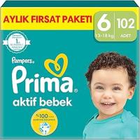 Prima Aktif Bebek, Bebek Bezi 6 Numara, 102 Adet Aylık Fırsat Paketi