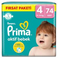 Prima Bebek Bezi Aktif Bebek 4 Beden 74 Adet Mega Fırsat Paketi