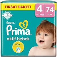Prima Bebek Bezi Aktif Bebek 4 Beden 74 Adet Mega Fırsat Paketi