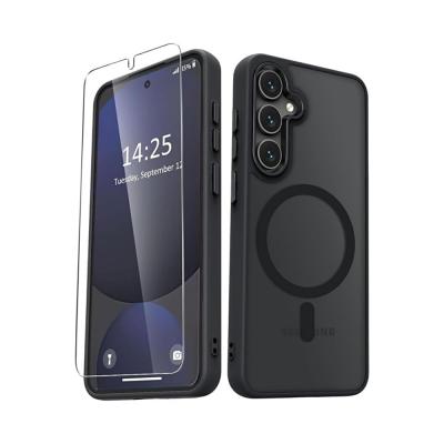 PSR Aksesuar Galaxy Uyumlu Ekran Koruyuculu Kılıf + M-Safe Şarj Destekli Kamera Çıkıntılı Mat Kapak | Telefon Tam Koruma Seti (Siyah, Galaxy S23)