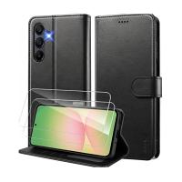PSR Aksesuar Samsung Galaxy Uyumlu Ekran Koruyuculu Kılıf – Kapaklı Kartlıklı Deri Görünümlü Standlı Kapak | Telefon Tam Koruma Seti (Siyah, Galaxy A25)