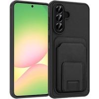 PSR Aksesuar Samsung Galaxy Uyumlu Kart Bölmeli TPU Kılıf – Şeffaf Esnek Telefon Koruyucu Kapak, Anti Shock Tasarım (Siyah, Galaxy A56)