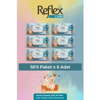 Reflex Care Evcil Hayvan Temizleme Mendili, 50'li x 6 Adet, Alaçatı Ice Kokulu, Kedi ve Köpek İçin