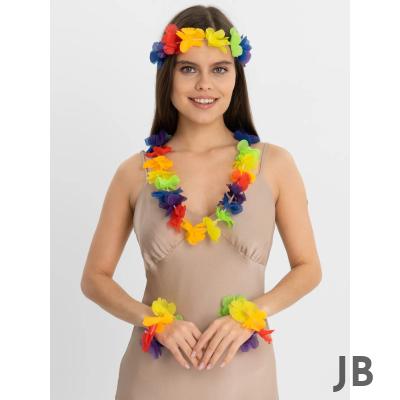 Rengarenk Hawaii Kolye Taç Bileklik Seti 4 Parça