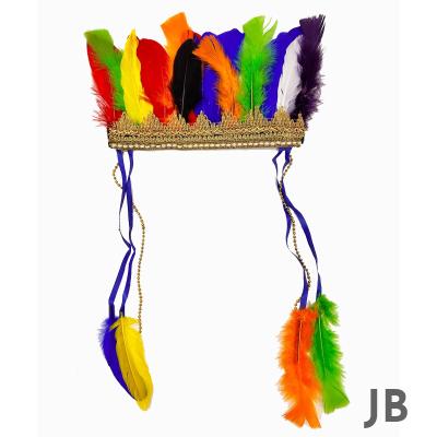 Rengarenk Tüylerle İşlenmiş Lastikli Kızılderili Başlığı