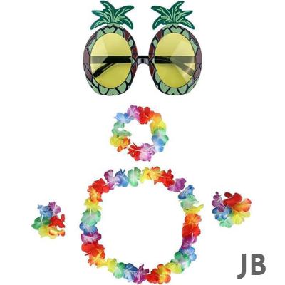 Renkli Ananas Gözlük, Taç, Kolye Ve Bileklik Seti