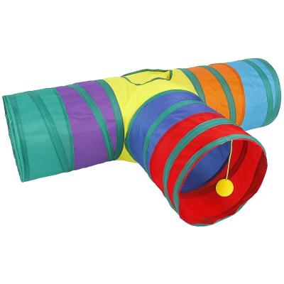 Renkli Kedi ve Köpek Oyun Tüneli – Katlanabilir T Model – 3 Girişli Tasarım – Dayanıklı Plastik – Eğlenceli Evcil Hayvan Oyuncağı – 60x80x30 cm